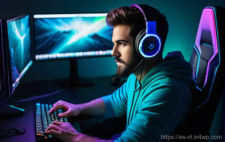 공간음향 디자인의 글로벌 사례 - **Immersive Gaming Experience:**
"A male gamer, approximately 25-30 years old, with intense focu...