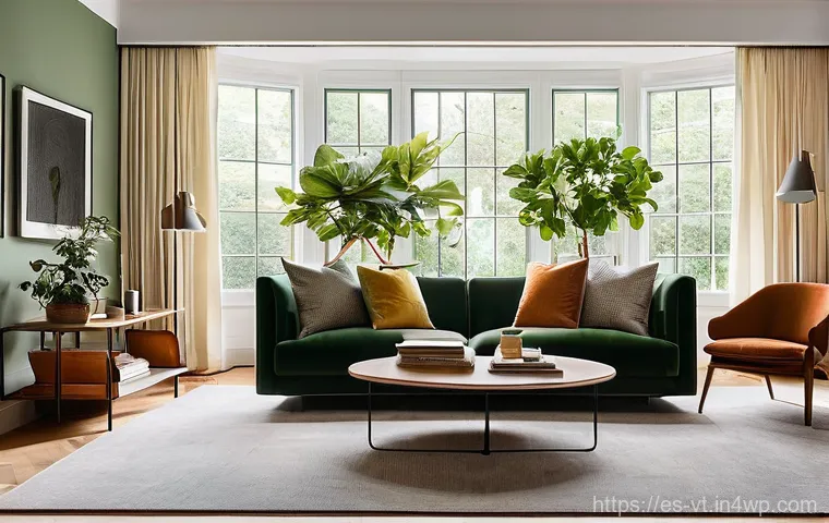 주거 공간의 공간음향 디자인 전략 - **Prompt:** A cozy and inviting living room designed for optimal acoustics. The scene features a lar...