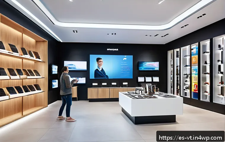 공간음향 디자인과 소비자 행동의 관계 - A modern upscale retail store interior in Spain featuring immersive 3D spatial sound technology, wit...